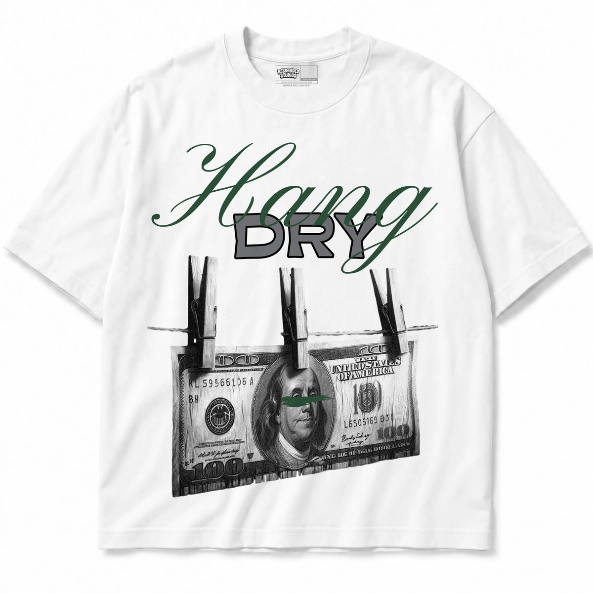 Rebranded Studios Hang Dry Air Jordan 14 Forest Green Graphic T-Shirt — shirt front