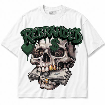 Rebranded Studios Money Lover Air Jordan 14 Forest Green Graphic T-Shirt — shirt front