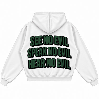 Rebranded Studios See No Evil Speak No Evil Hear No Evil Air Jordan 14 Forest Green Hoodie — printed back