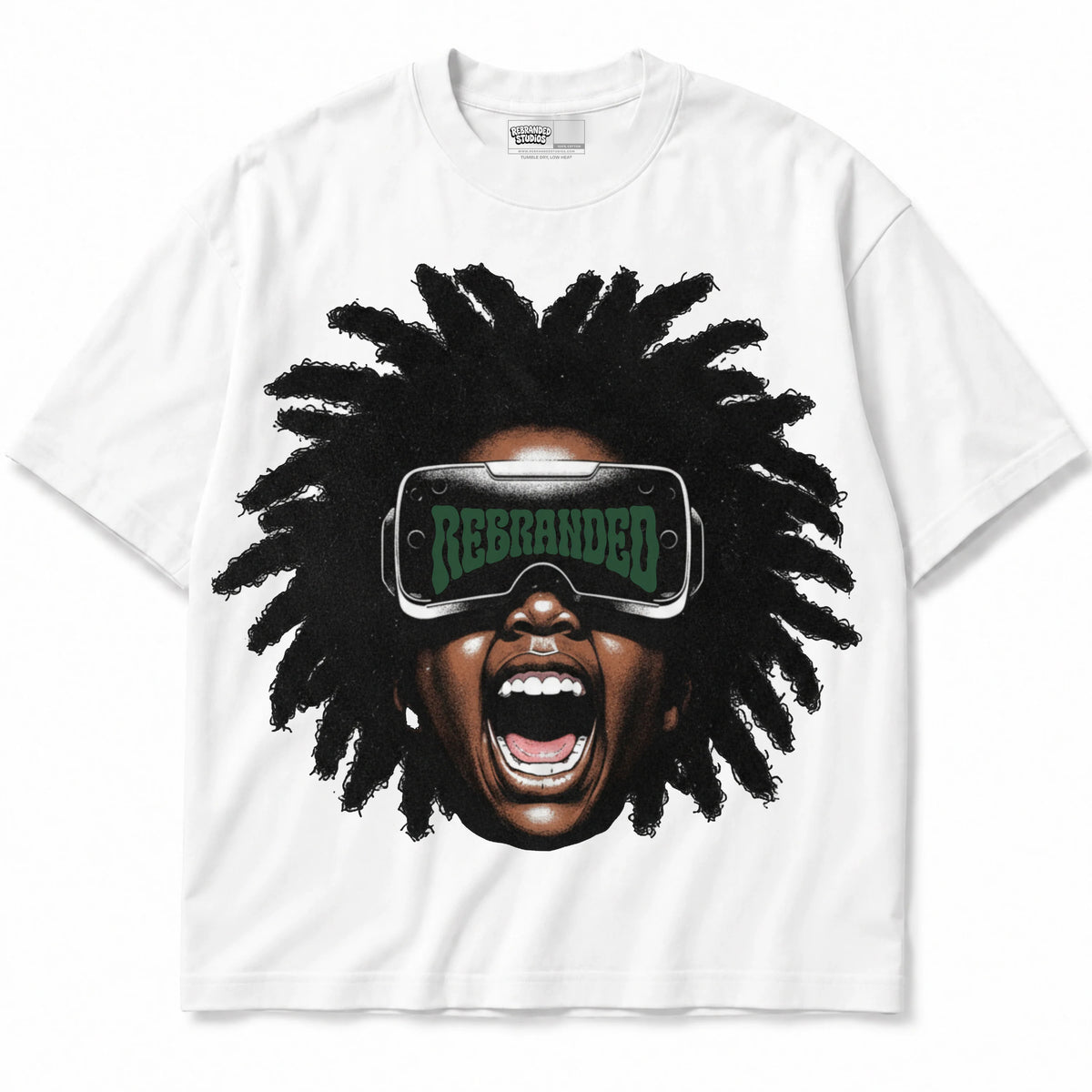 Rebranded Studios A Look Into The Future Air Jordan 14 Forest Green Graphic T-Shirt — shirt front