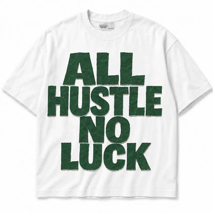 Rebranded Studios All Hustle No Luck Air Jordan 14 Forest Green Graphic T-Shirt — shirt front