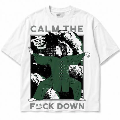 Rebranded Studios Calm TF Down Air Jordan 14 Forest Green Graphic T-Shirt — shirt front