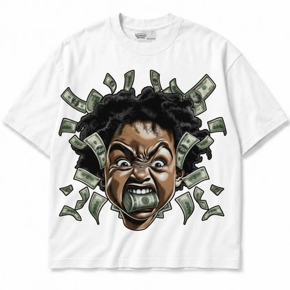 Rebranded Studios Money Mouth Air Jordan 14 Forest Green Graphic T-Shirt — shirt front
