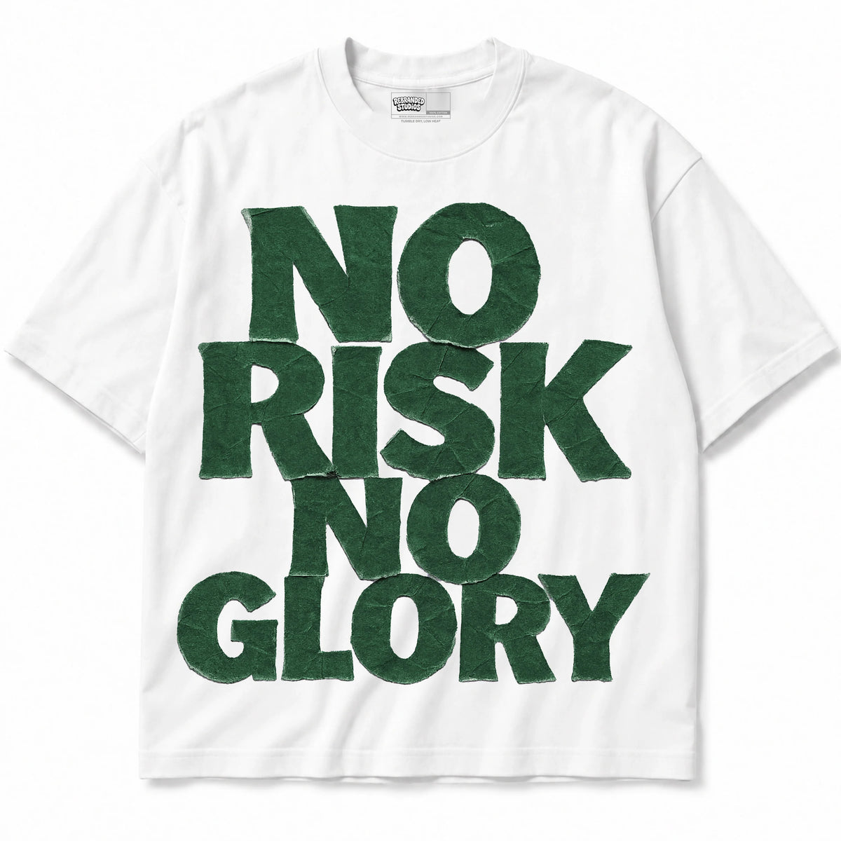 Rebranded Studios No Risk No Glory Air Jordan 14 Forest Green Graphic T-Shirt — shirt front