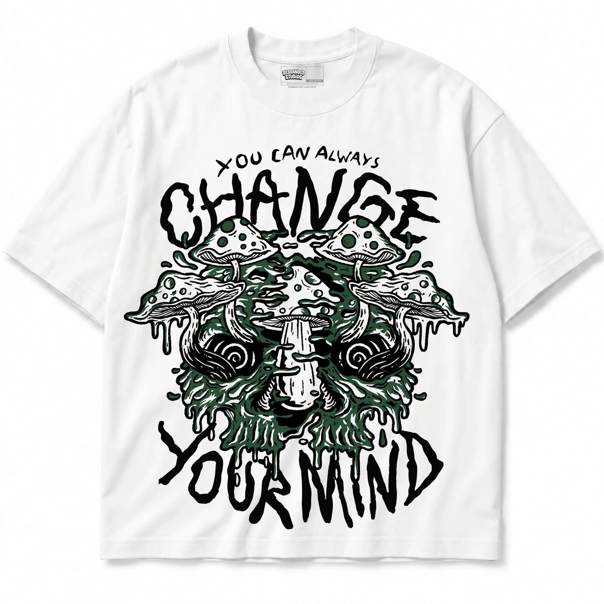Rebranded Studios You Can Always Change Your Mind Air Jordan 14 Forest Green Graphic T-Shirt — shirt front