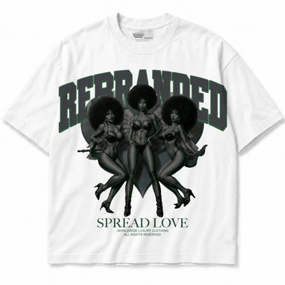 Rebranded Studios Spread Love Air Jordan 14 Forest Green Graphic T-Shirt — shirt front