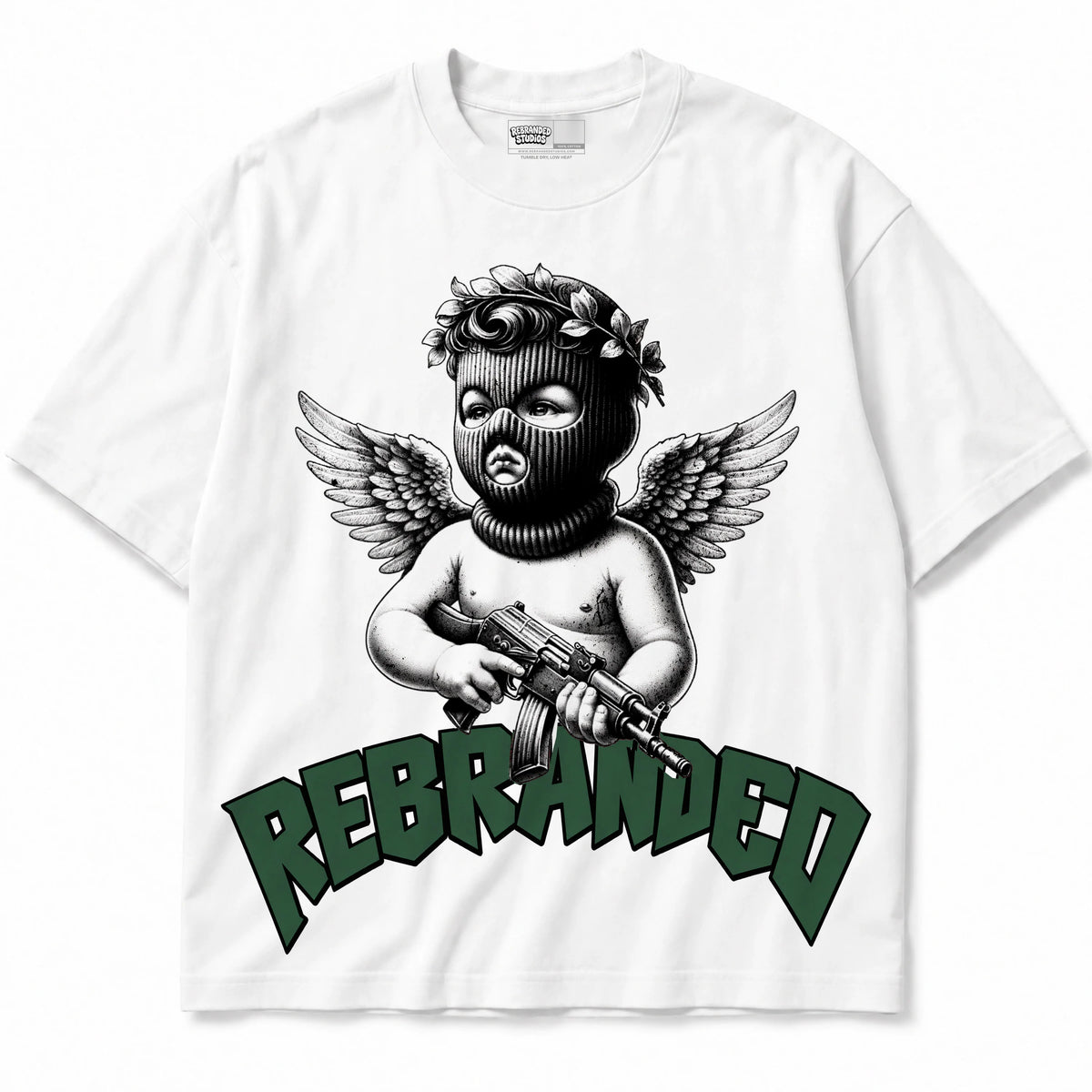 Rebranded Studios Angel Air Jordan 14 Forest Green Graphic T-Shirt — shirt front