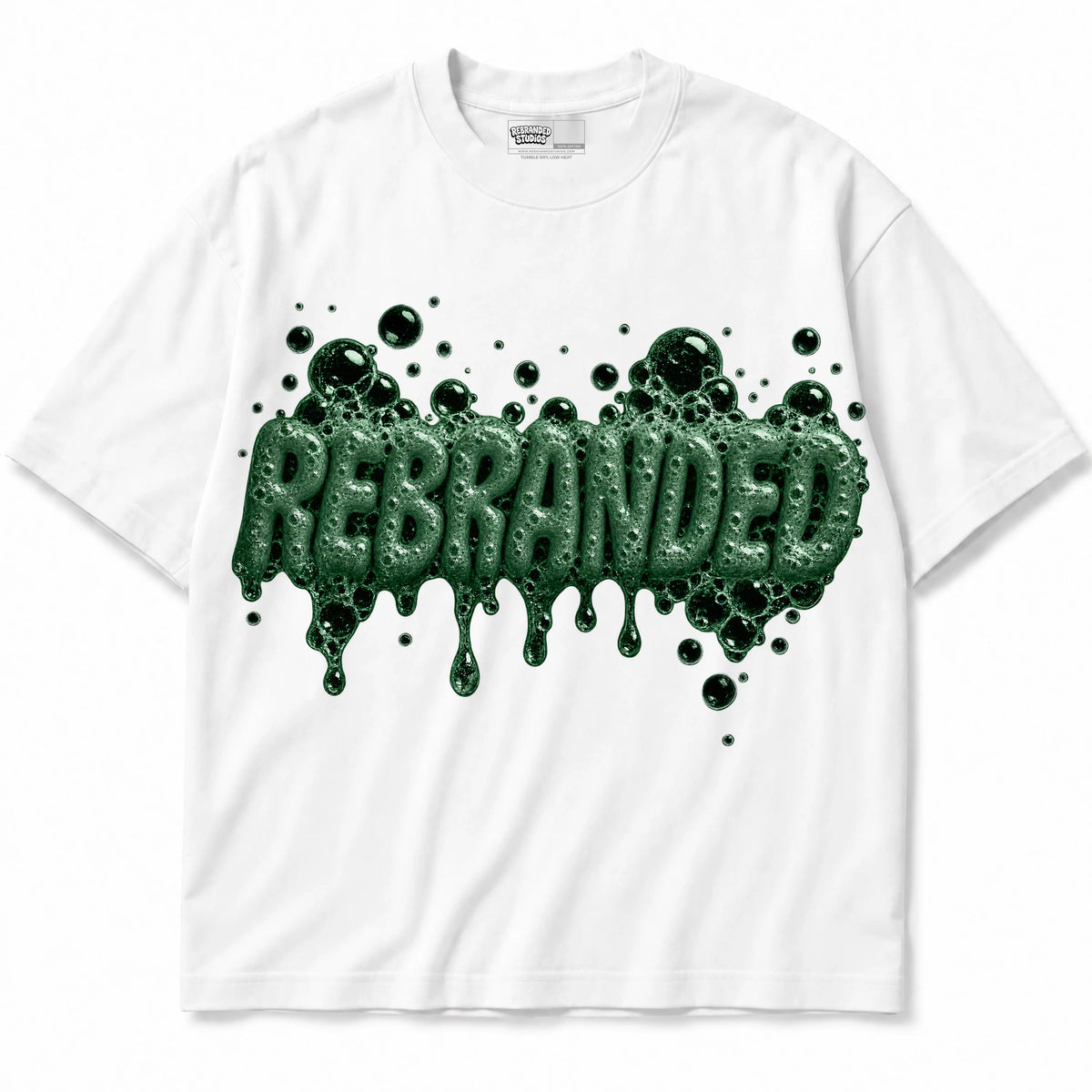 Rebranded Studios Bubblez Air Jordan 14 Forest Green Graphic T-Shirt — shirt front
