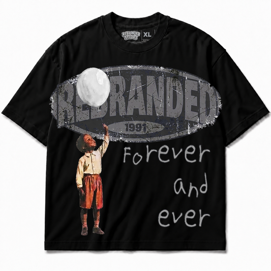 Rebranded Studios Forever And Ever Air Jordan 8 Chrome Graphic T-Shirt front view without sneakers — alternate view
