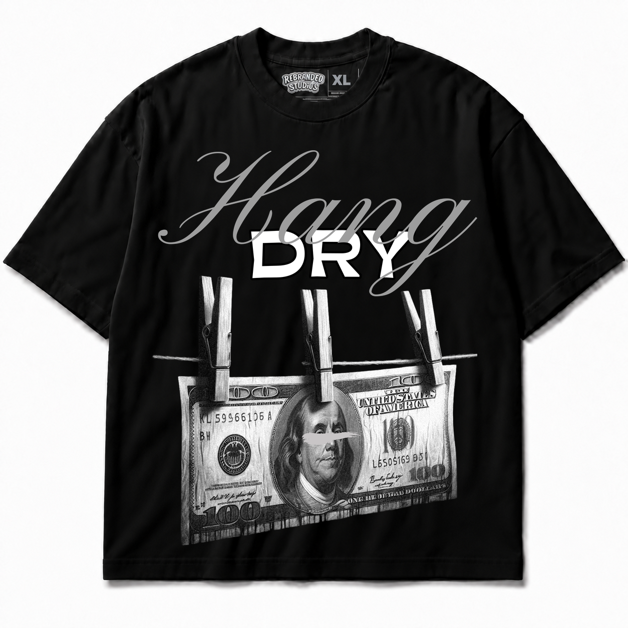 Rebranded Studios Hang Dry Air Jordan 8 Chrome Graphic T-Shirt front view without sneakers