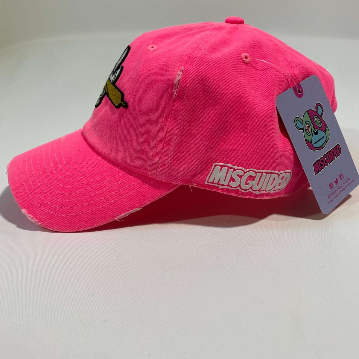 Misguided (Loud Hands) Distressed Dad Hat - Neon Pink - Misguided