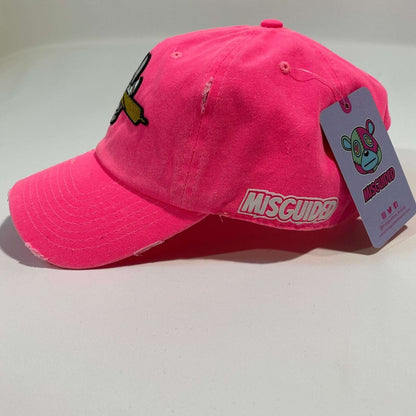 Misguided (Loud Hands) Distressed Dad Hat - Neon Pink - Misguided
