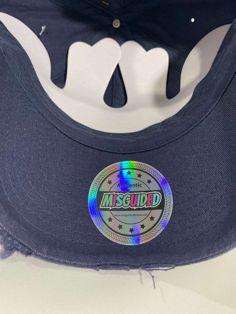 Misguided (UNC 6's) Distressed Dad Hat - Navy Blue - Misguided