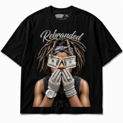 Rebranded Studios Money Talks Bullshit Walks Air Jordan 8 Chrome Graphic T-Shirt front view without sneakers