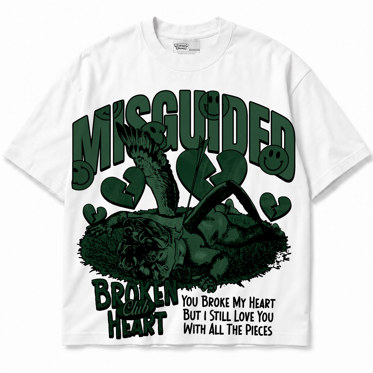 Broken Heart Club Air Jordan 12 Bucks white graphic T-shirt front without sneakers