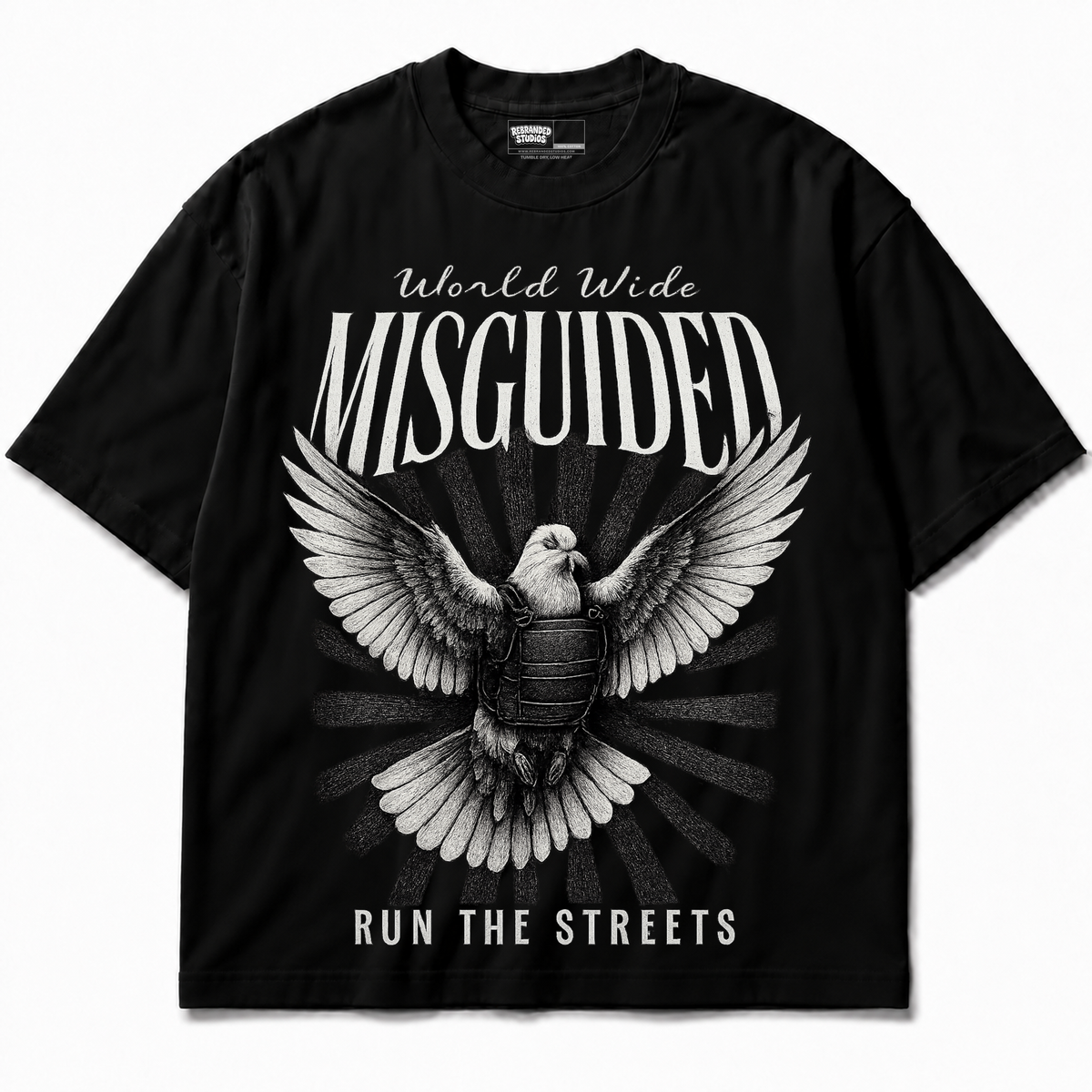Run The Streets Air Jordan 8 Chrome black graphic T-shirt front without sneakers