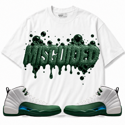 Bubblez Air Jordan 12 Bucks white graphic T-shirt front with matching sneakers