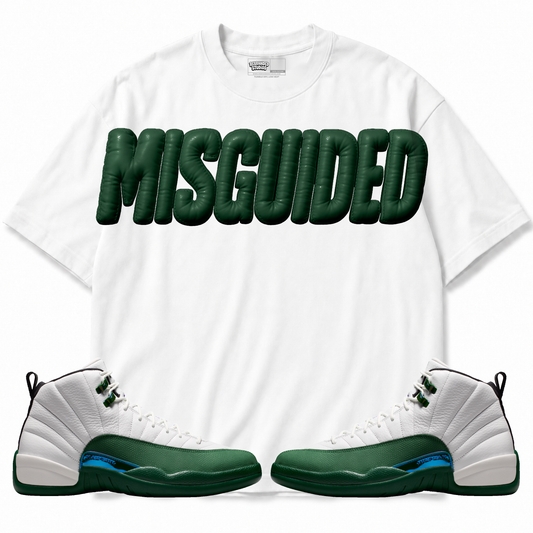 Faux Air Jordan 12 Bucks white graphic T-shirt front with matching sneakers