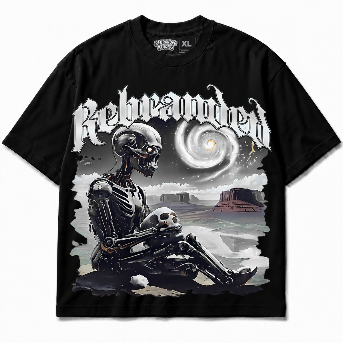 Rebranded Studios Rebranded Future Air Jordan 8 Chrome Graphic T-Shirt - front view without sneakers