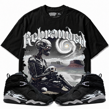 Rebranded Studios Rebranded Future Air Jordan 8 Chrome Graphic T-Shirt with matching sneakers