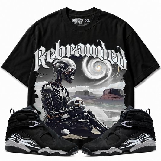 Rebranded Studios Rebranded Future Air Jordan 8 Chrome Graphic T-Shirt with matching sneakers