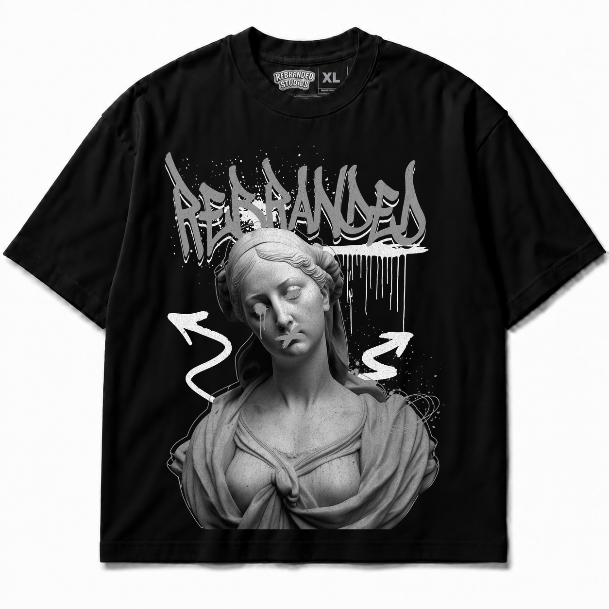 Rebranded Studios Rebranded Illusion Air Jordan 8 Chrome Graphic T-Shirt - front view without sneakers