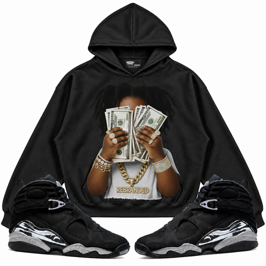 Rebranded Studios apparel — front styled with matching sneakers