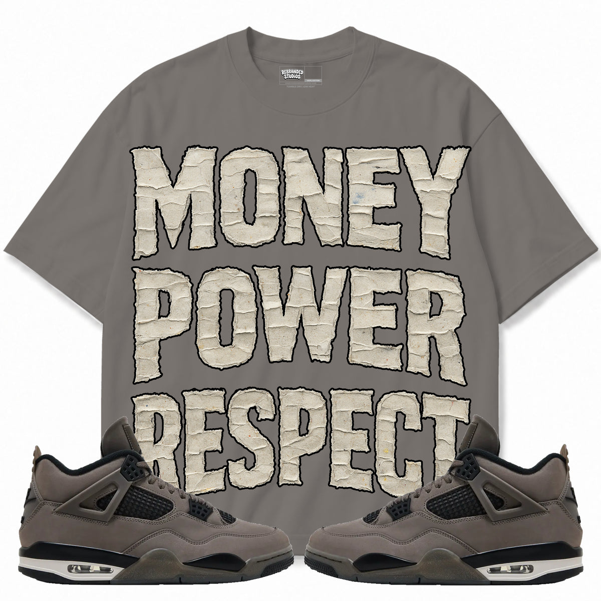 Rebranded Studios apparel — front styled with matching sneakers