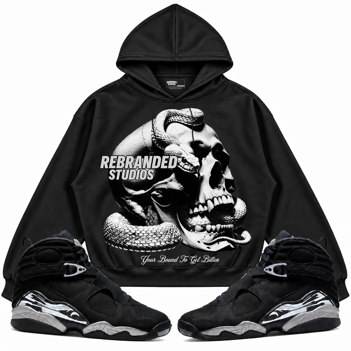 Rebranded Studios apparel — front styled with matching sneakers
