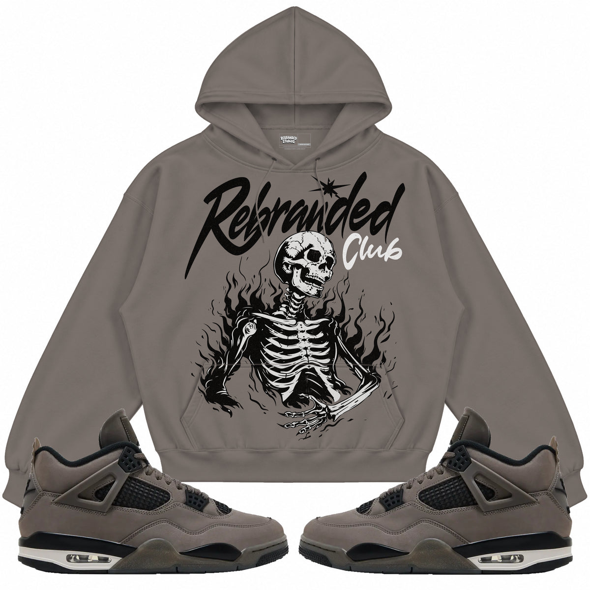 Rebranded Studios apparel — front styled with matching sneakers