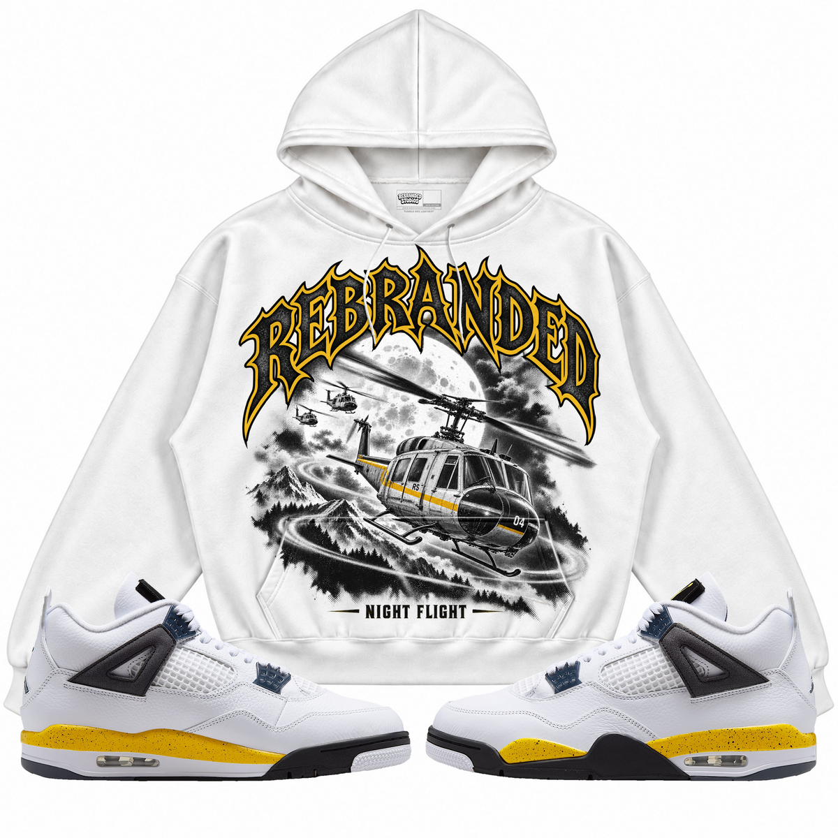 Rebranded Studios apparel — front styled with matching sneakers
