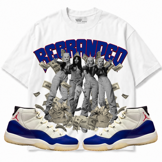 Rebranded Studios apparel — front styled with matching sneakers