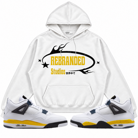 Rebranded Studios apparel — front styled with matching sneakers