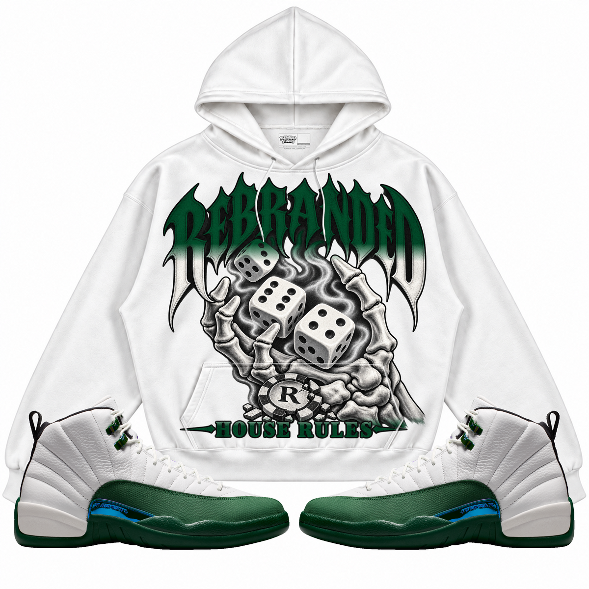 Rebranded Studios apparel — front styled with matching sneakers