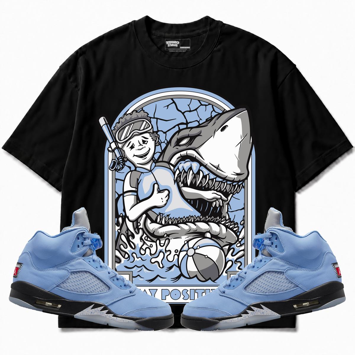 Rebranded Studios apparel — front styled with matching sneakers