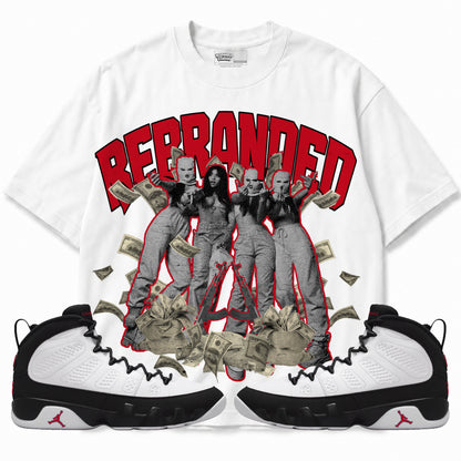 Rebranded Studios apparel — front styled with matching sneakers