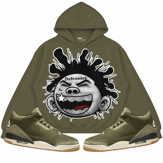 Rebranded Studios apparel — front styled with matching sneakers