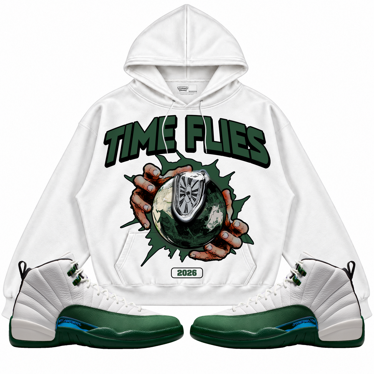 Rebranded Studios apparel — front styled with matching sneakers