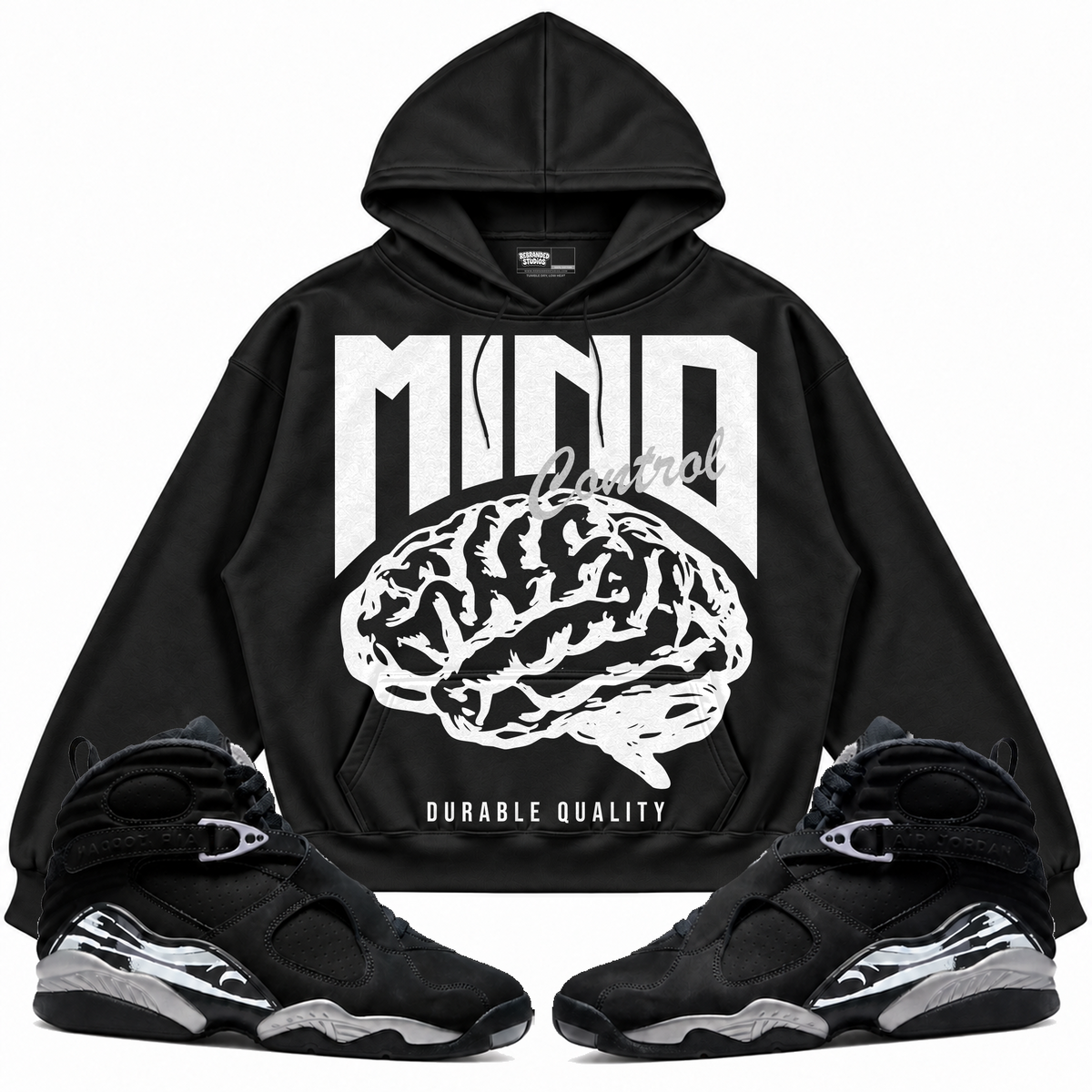 Rebranded Studios apparel — front styled with matching sneakers