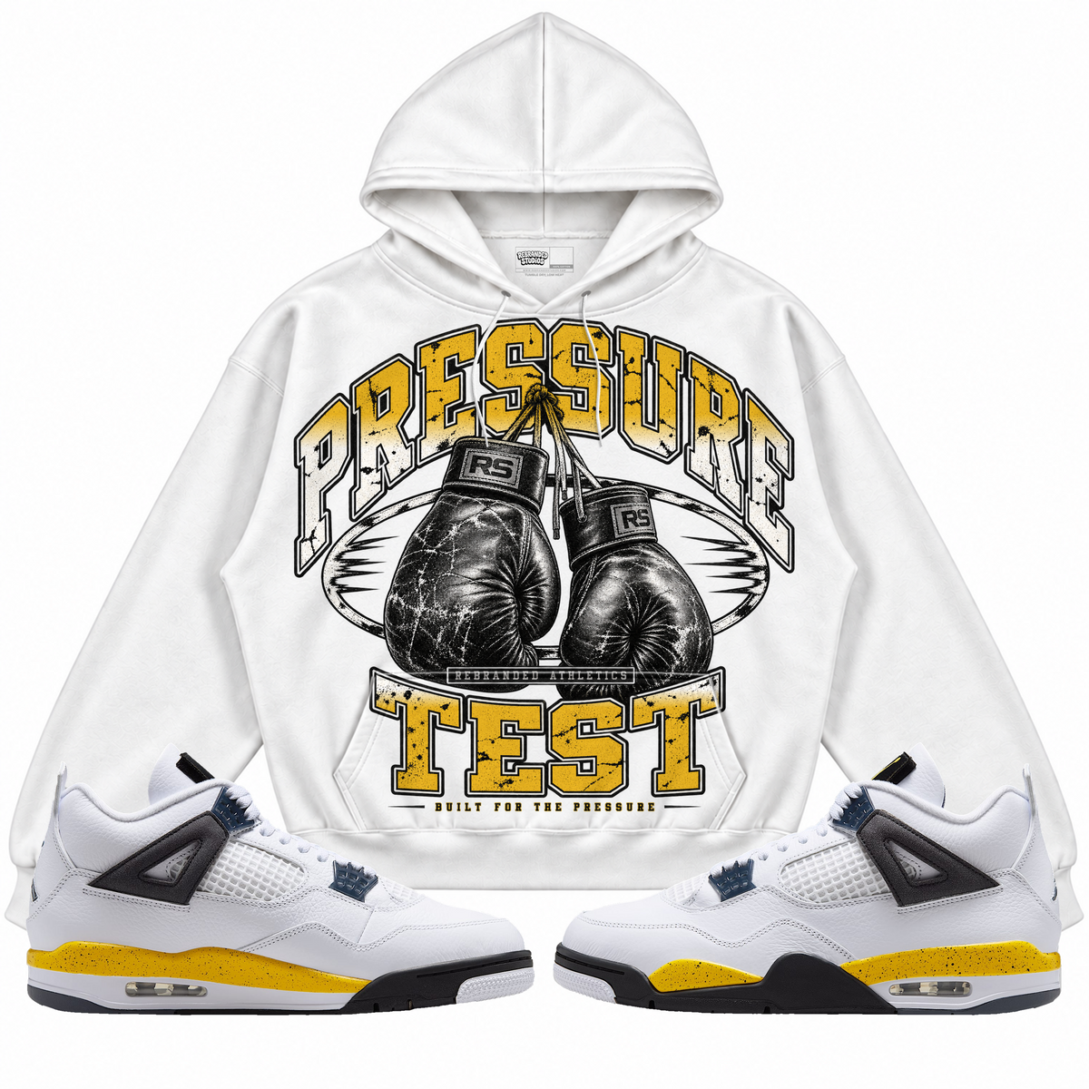 Rebranded Studios apparel — front styled with matching sneakers