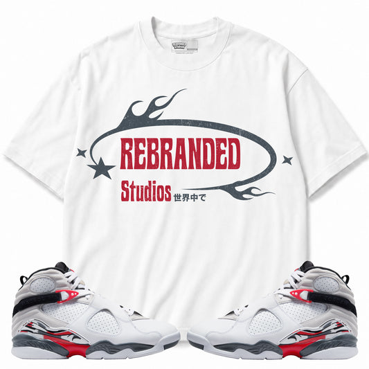 Rebranded Studios apparel — front styled with matching sneakers