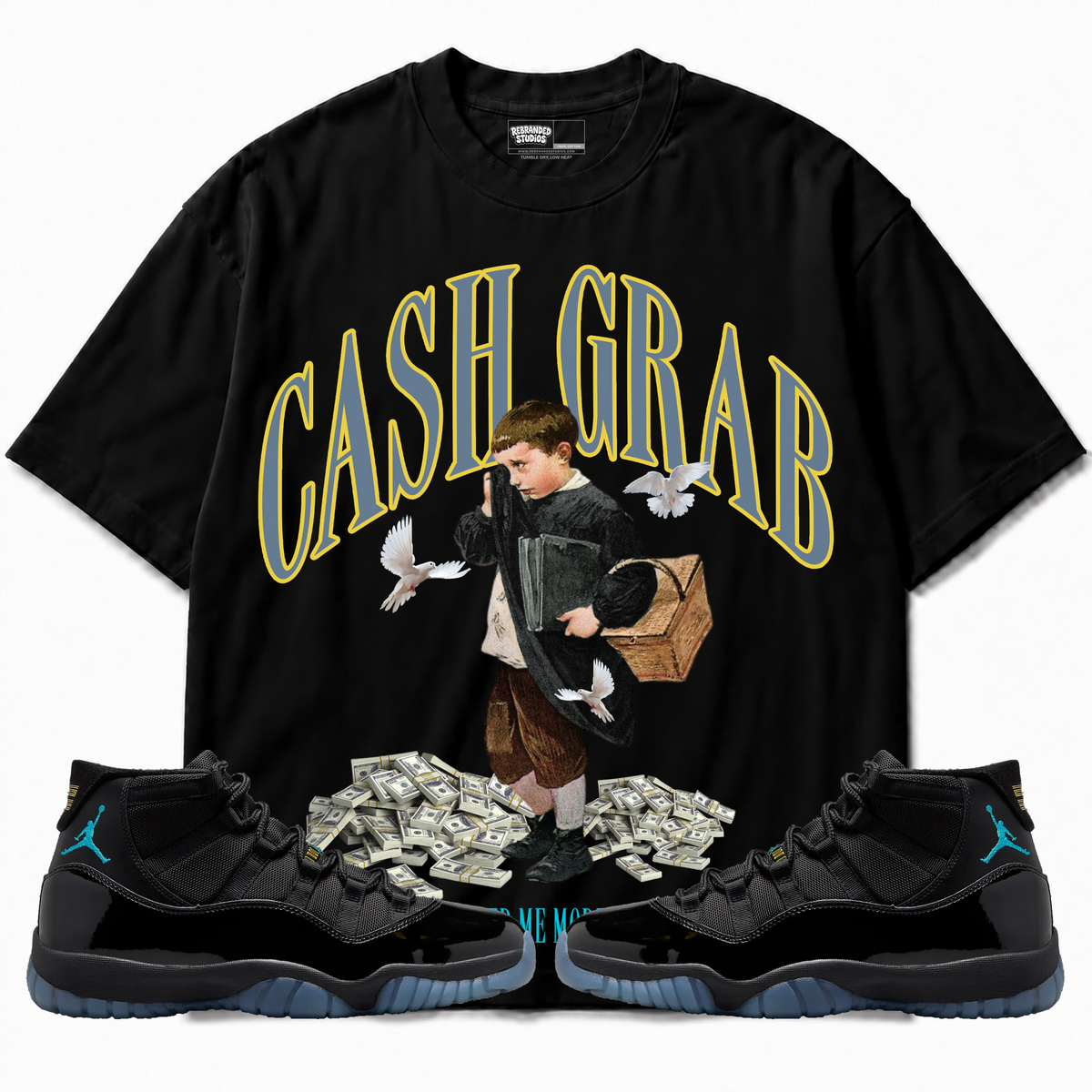Rebranded Studios apparel — front styled with matching sneakers