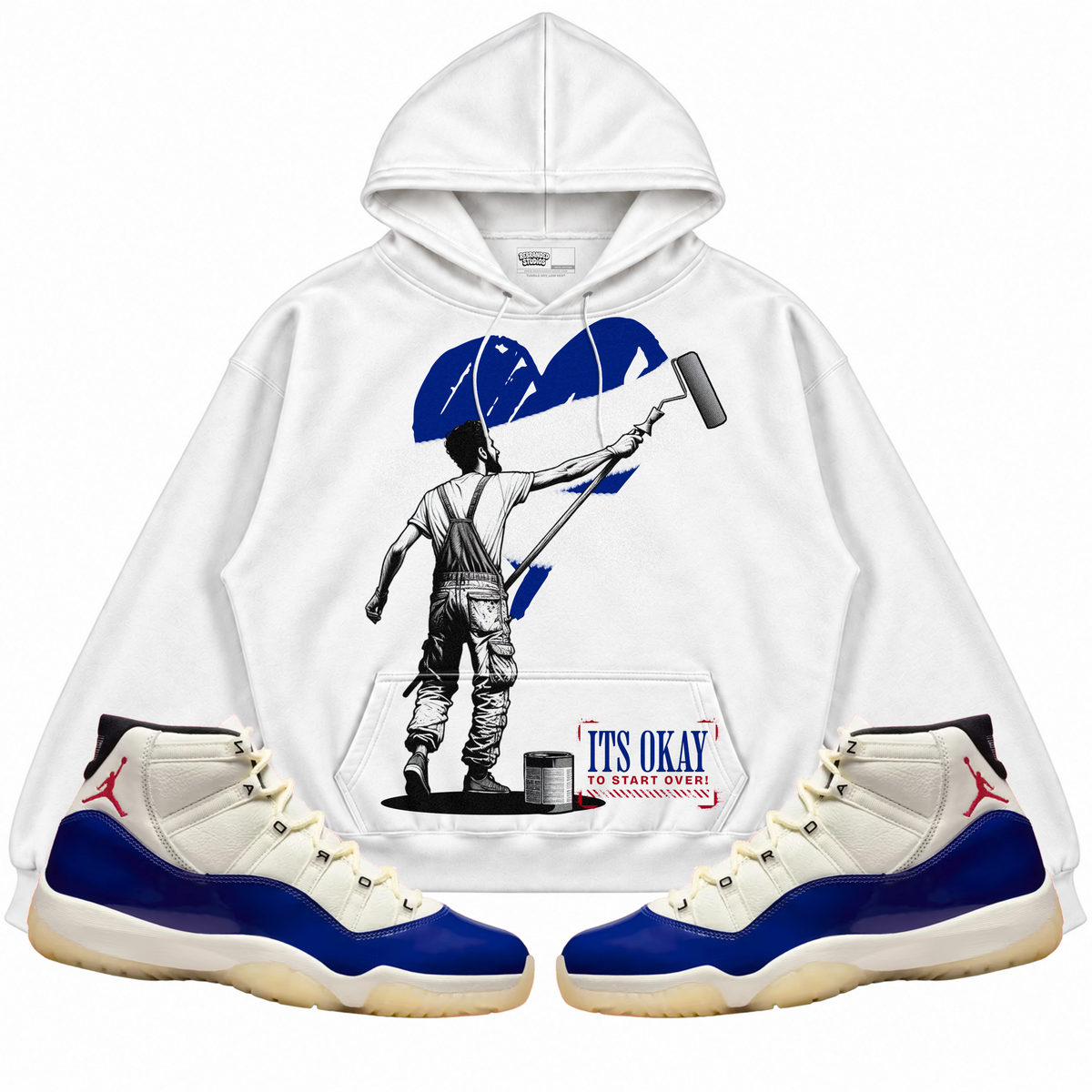 Rebranded Studios apparel — front styled with matching sneakers