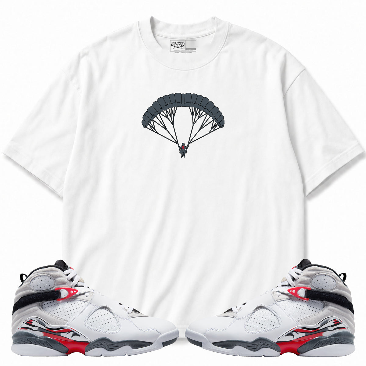 Rebranded Studios apparel — front styled with matching sneakers