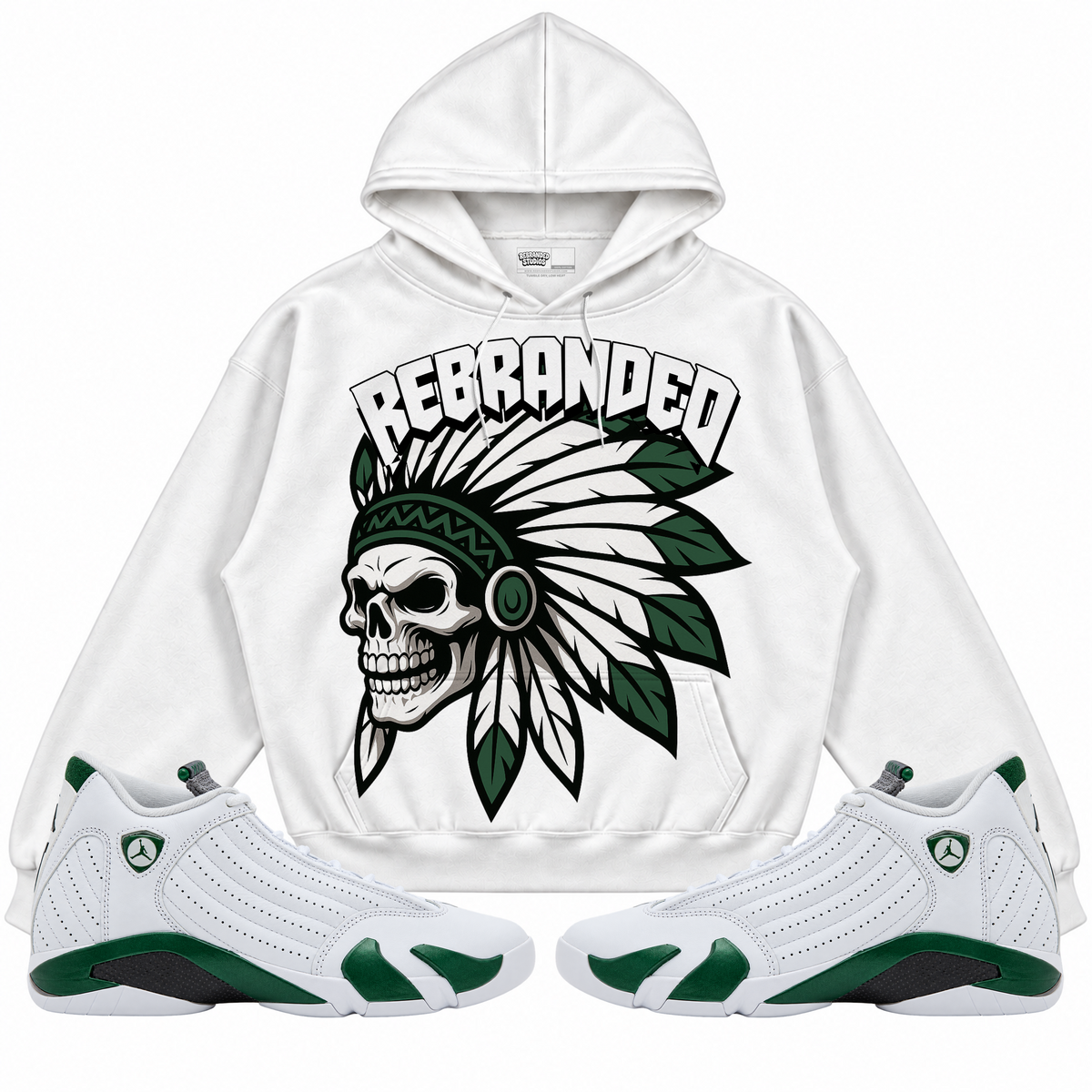 Rebranded Studios apparel — front styled with matching sneakers