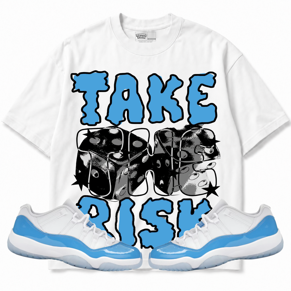 Rebranded Studios apparel — front styled with matching sneakers