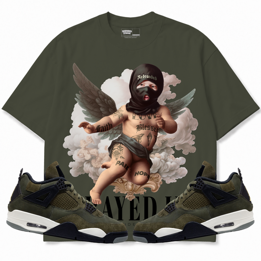 Rebranded Studios apparel — front styled with matching sneakers