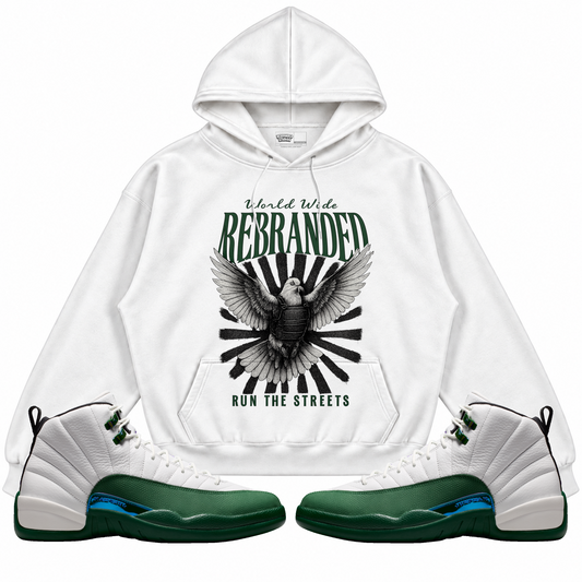 Rebranded Studios apparel — front styled with matching sneakers