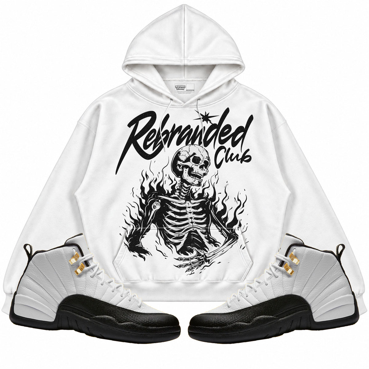 Rebranded Studios apparel — front styled with matching sneakers