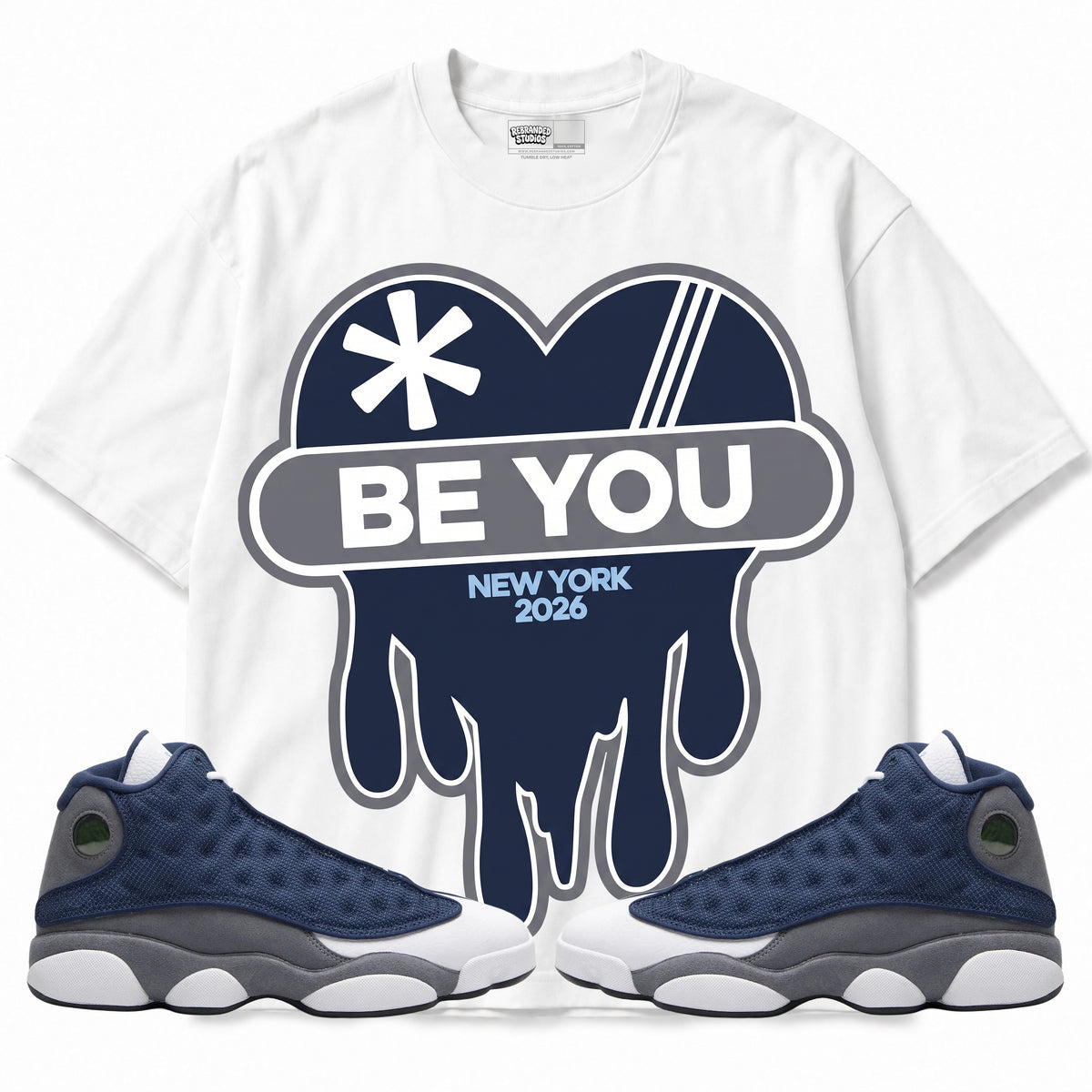 Rebranded Studios apparel — front styled with matching sneakers